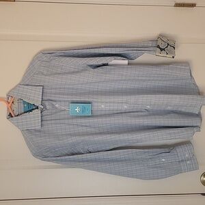 Christian Aujard Blue White and Lilme Green Plaid Size M Button Down Shirt, NEW!